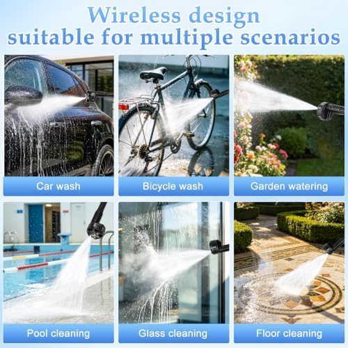 Cordless Pressure Washer, 120Bar/1700PSI Battery Power Washer Gun with 6-Nozzle & 2*3.0Ah Battery, Portable Car Washing Kit, High Pressure Jet Wash for Patio, Driveway, Pet, Garden, and Home Cleaning - Image 6