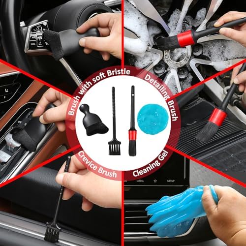 Qydipclin 10pcs Windshield Cleaner Tool, Car Window Cleaning Wash Kit with 4 Reusable Microfiber Pads 1 Spray Bottle and Extendable Handle Auto Glass Wiper Kit, Red - Image 4