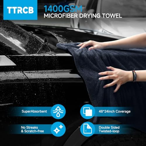 TTRCB 2 Pack Car Drying Towels, 48" x 24" Extra Large Microfiber Towels for Cars, Ultra-Absorbent 70/30 Blend, 1400 GSM, Streak Free, Twisted-Loop Drying Towels Car Detailing for SUV, RV, Truck - Image 2