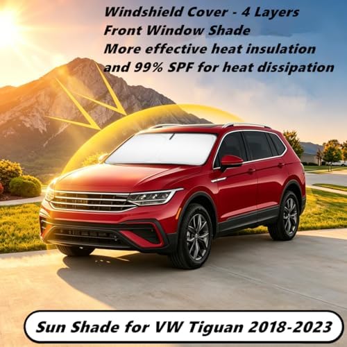 Windshield Sun Shade for VW Tiguan 2018-2023 Compatible Accessories-4 Layers Custom Fit Foldable Front Window Sunshade Sun Visor Protector, Block UV Rays Keep Your Car Cooler - Image 2