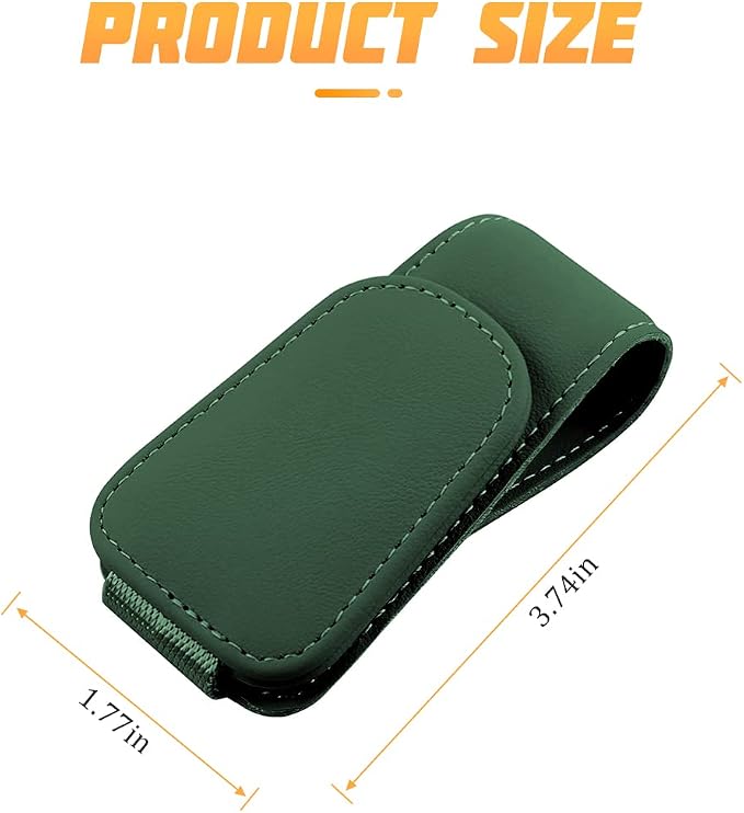 AICEL Sunglasses Holders for Car Sun Visor, Leather Magnetic Clip, Green | Leather Eyeglasses Hanger Mounter, Magnetic Glasses Holder and Ticket Card Clip, Car Accessories, Universal Fit - Image 2
