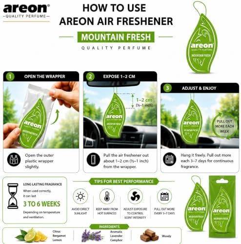 AREON MON MA17 Long Lasting Hanging Best Car Air Freshener Mountain Fresh Scent, 12 pack - Image 4