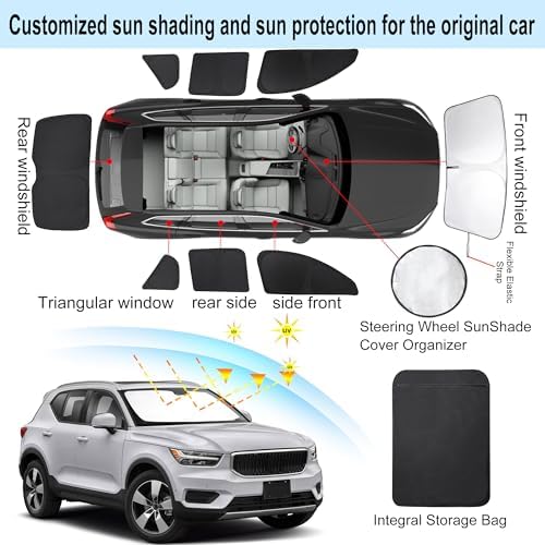 TINGLU Window Shades for Volvo XC40 2019-2025 2026 Accessories Car Side Full Windows Rear Triangular Windshield Sun Shade Sun UV Rays & Privacy Protection for Camping,Napping,and Relaxing 8PCS - Image 3