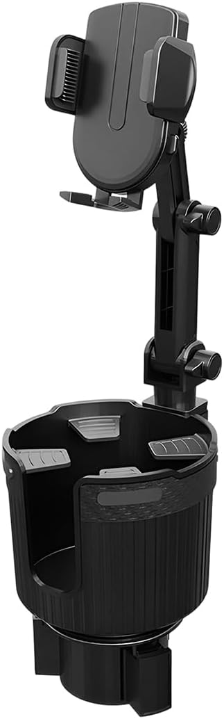 Adjustable Cup Holder Phone Mount 2-in-1 Vehicle Stand Black | Rotatable retractable base, abs construction, anti-slip pads, fits most cars, SUVs, and trucks, automotive accessories - Image 7