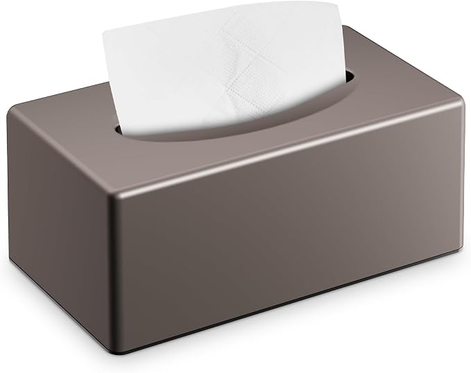 Y-in Hand Tissue Box Cover, Rectangular Facial Tissue Holder with Bottom, Decorative Storage Box for Bathroom Vanity, Toilet Tank, Car, Dressers, Night Stand, Rv, Parlors and Offices - Brown by MoreTidierAndMoreFortunate