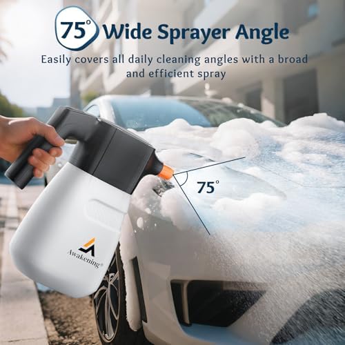 Awakening 2L Electric Foam Sprayer, Waterless Car Wash Kit, 68oz Cordless Rechargeable Battery Foam Blaster, 52PSI Portable Electric Foam Cannon for Auto Car Detailing (White) - Image 2