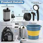 2026 Upgraded Portable Shower with Heater, 6000mAh Rechargeable Camping Shower Pump with LED Display, 3 Spray Modes 5 Gal Foldable Bucket, Outdoor Shower for Hiking RV Travel Pet Bath Car Washing - Image 4