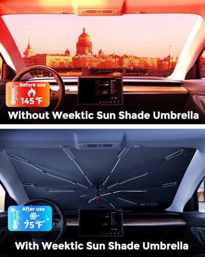 [2026 Upgrade] Weektic Windshield Sun Shade Umbrella [UPF50+ Crystal Nano Reflector] Protect Car from Sun Ray Damage, Umbrella Sun Shade for Car SUV Truck Keep Cool & Comfy, Medium (57" L x 31" W) - Image 2