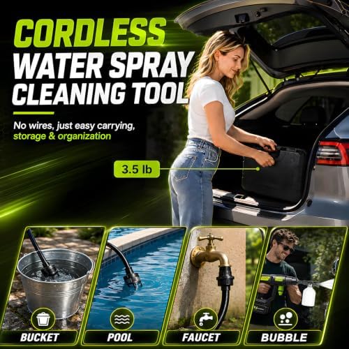 6-in-1 Portable Cordless Pressure Washer Battery Powered, 1300 PSI Cordless Power Washer Portable with 2 X 4.0ah Batteries, Handheld Pressure Washer for Car and Garden Cleaning - 1PCS - Image 4