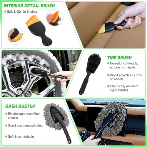 Nilight 37PCS Car Detailing Kit for Interior Exterior Car Care, Green - Image 5
