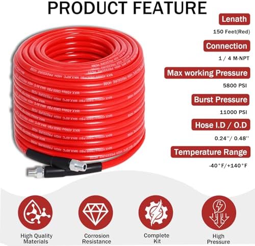 150FT Sewer Jetter Kit for Pressure Washer 5800 PSI Drain Cleaner - Image 4