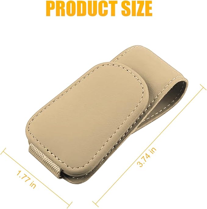 AICEL 2PCS Sunglasses Holders for Car Sun Visor, Magnetic Clip, Beige | Leather Eyeglasses Hanger Mounter, Magnetic Glasses Holder and Ticket Card Clip, Car Accessories, Universal Fit - Image 2