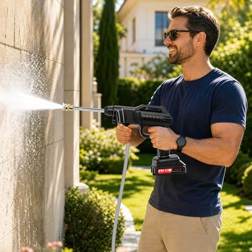 High Pressure Power Washer 1500W, 21V Cordless Pressure Washer Gun and Hose Kit with Dual Batteries, Turbo Jet Power Sprayer with Adjustable Nozzles for Tough Grime, Auto, Driveway & Heavy-Duty Tasks - Image 2