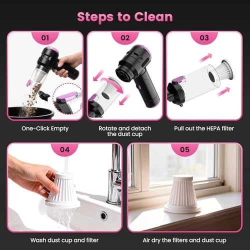 Wansimoo Handheld Car Vacuum Cleaner,25000PA Strong Cyclonic Suction Foldable Mini Vacuum Portable Cordless with Digital Display and One Touch Dust Removal for Car, Home, Office, Kitchen (Purple) - Image 6