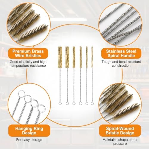 Tube Brush Kit 7 Pcs Brass Wire Brushes 12 Inch Long Pipe Cleaner with 6mm to 18mm for Engine Bore Auto Parts Cleaning - Image 3