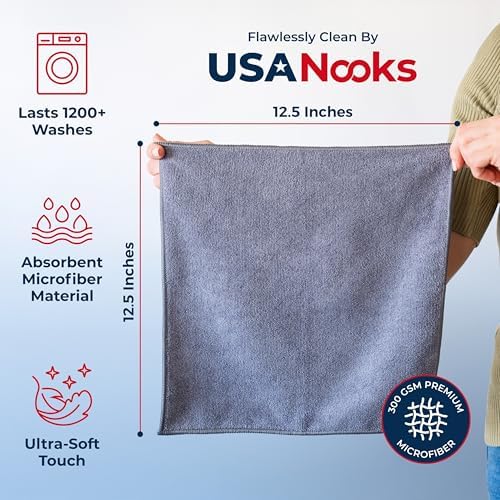 USANOOKS Microfiber Cleaning Cloth Grey - 24 Pcs (12.5"x12.5") - High Performance - 1200 Washes, Ultra Absorbent Microfiber Towel Weave Grime & Liquid for Streak-Free Mirror Shine - Car Washing Cloth - Image 2