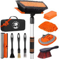 62'' Car Wash Brush with Long Handle, Complete Car Wash Kit, Scratch-Free Car Cleaning Brush Mop Kit with Clay Bar, Wash Mitt, Window Squeegee, Wheel Brush, Storage Bag for Car Truck RV by Stemni