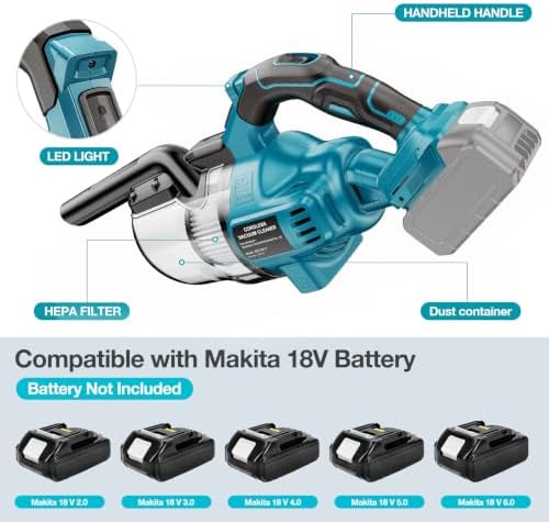 Handheld Cordless Vacuum Cleaner Compatible with Makita 18V Battery, Portable Wireless Power Vacuum Cleaner, 4 Multi Nozzle, 2 HEPA Filter, Lightweigt Vacuum for Home Pet Hair, Car(Tool Only) - Image 2