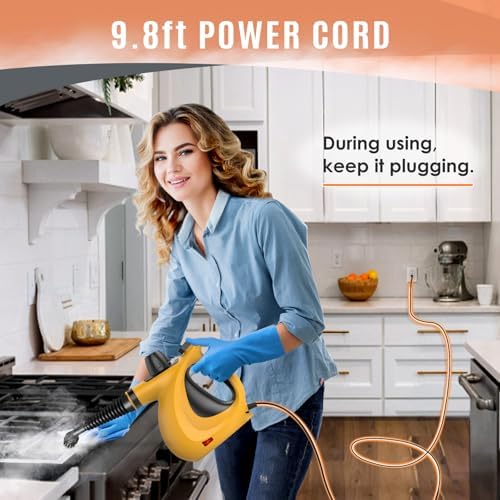 Phueut Pressurized Handheld Multi-Surface Natural Steam Cleaner with 12 pcs Accessories, Multi-Purpose Steamer for Home Use, Steamer for Cleaning Floor, Upholstery, Grout and Car (Orange) - Image 6