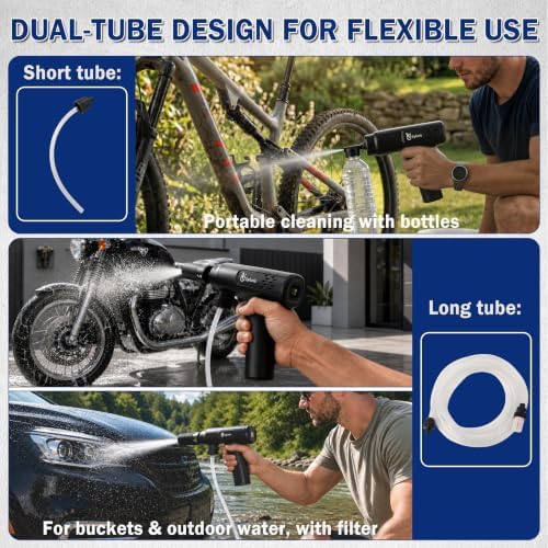 Syluris Cordless Portable Washer, Lightweight Car Cleaning Tool with 5-in-1 Nozzle, Handheld Cleaning Battery Washers for Car, Home, Patio & Garden (Black) - Image 6