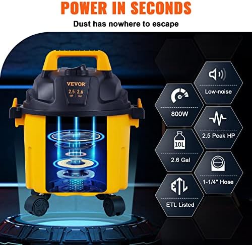 VEVOR 2.6-Gallon 2.5 Peak HP Wet Dry Shop Vacuum with Blowing Function - Image 3
