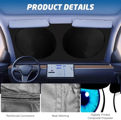 Windshield Sun Shade for Car, 63"x28.5" Universal Fit Front Window Sunshade with Double Steel Ring Frame, Car Sun Shade, UV Protection Windshield Cover with Storage Pouch (Big Eyes) - Image 6