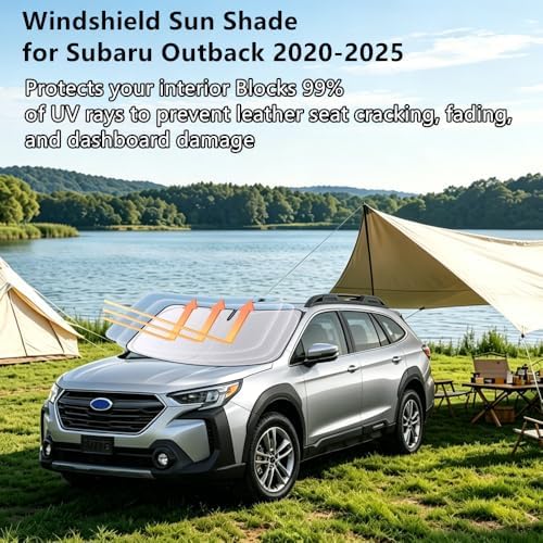 Windshield Sun Shade for Subaru Outback 2020-2025 Foldable Car Front Window Sunshade Accessories 240 T Sun Visor Protector Reflective Cover Block UV Rays & Sun Heat Keep Your Car Cooler - Image 2