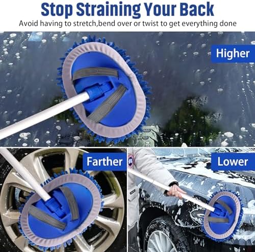 anngrowy 62" Microfiber Car Wash Brush with Long Handle Car Washing Mop Kit Mitt Sponge Car Cleaning Supplies Kit Duster RV Washing Car Brush Accessories, 1 Chenille Scratch-Free Replacement Head - Image 6