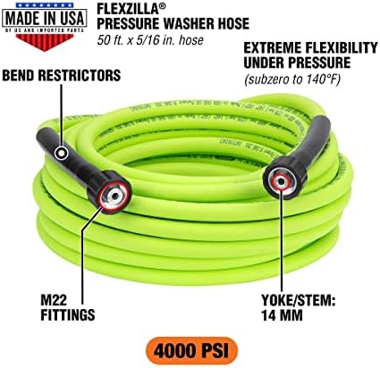 Flexzilla Pressure Washer Replacement Hose, 5/16 in. x 50 ft., 4000 PSI, M22 Fittings, No-Kink, Lightweight, ZillaGreen - Image 2