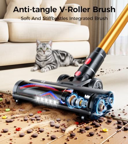 Cordless Vacuum Cleaner, 550W 45KPA 65Mins Vacuum Cleaners for Home, Stick Vacuum with Self-Standing,Touch Screen, Anti-Tangle Brush, 8-in-1 Lightweight Wireless Vacuum for Pet Hair Carpet Hard Floors - Image 4