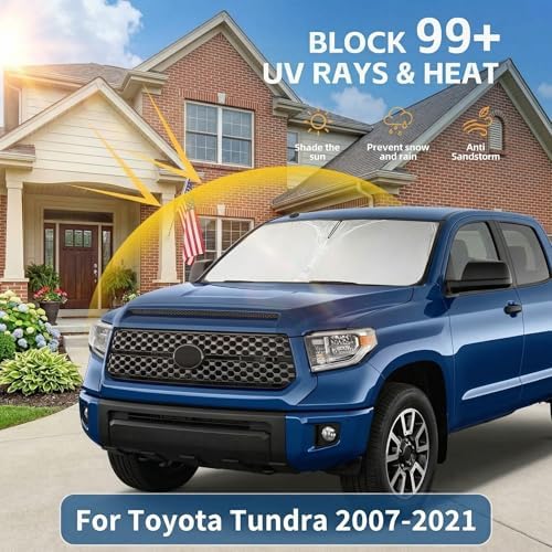 Windshield Sun Shade for Toyota Tundra 2007-2021 Front Window Sunshade Custom Fit Tundra Limited, SR5, Platinum, TRD Pro Sun Visor Foldable Shade Blocks UV Rays Summer Must Have Car Accessories - Image 2