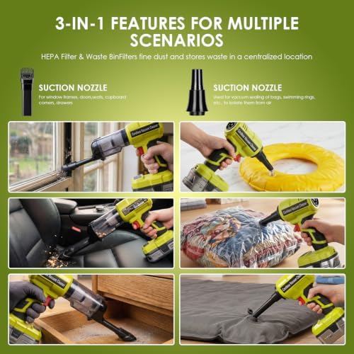DTEZTECH Cordless Vacuum Cleaner for Ryobi 18V Battery, Electric Handheld Vacuum Cleaner with 105AW Powerful Suction, Portable Vacuum Cleaner for Floor, Carpet, Car, Pet, Home (Battery Not Included) - Image 6