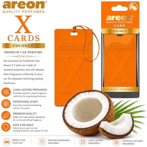 AREON X Version Coconut Hanging Best Car Air Freshener - Long Lasting Scent for Car or Home - Long Lasting, Fresh, Luxurious Scent - Pack of 3 - Image 4