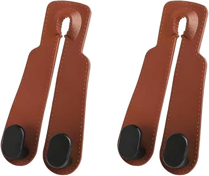 2PCS Car Seat Headrest Hook, Multifunctional Dual Hook Seat Back Purse Bag Storage Organizer, Auto Backseat Hanger Holder for Umbrella Grocery Phones, Universal for Vehicles (Brown) - Image 7