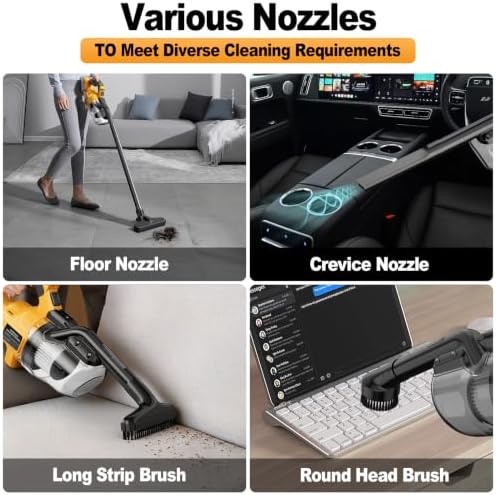 Cordless Vacuum Compatible with Dewalt 20V Battery, Portable Handheld Vacuum Cleaner with 2 HEPA Filter, 4 Multi Nozzle, Power Shop Vacuum for Home, Car, Floor, Carpet (Battery Not Included) - Image 6