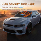 Front Windshield Sun Shade Fit for Dodge Charger Challenger Durango Journey Universal Fit to All Dodge Cars Foldable Sun Visor Protector Custom Fit Dodge Window Sunhade (Black Orange) - Image 2