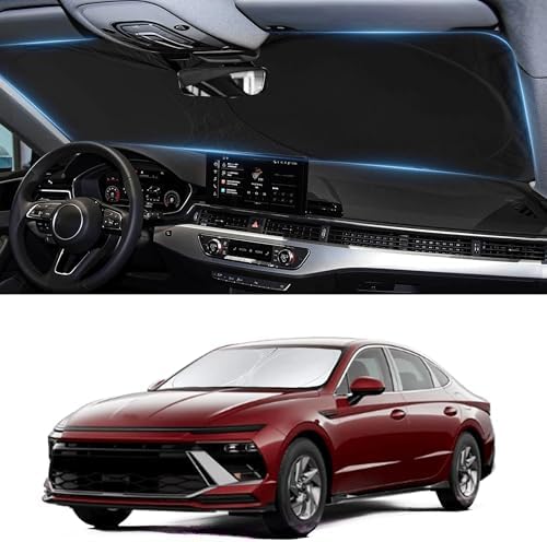 Custom Fit Sonata Windshield Sunshade for 2020-2024 2025 Hyundai Sonata Front Window Retractable Shades Cover for Windshield Sun Visor Protector 210T Reflector Blocks UV Rays Cooler Car Accessories - Image 5