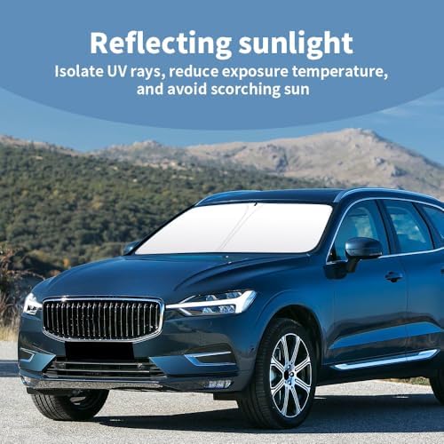 Front Windshield Sun Shade Custom Fit Compatible for Volvo XC60 2018-2020 Sunshade Foldable UV Ray Reflector Sun Visor Protector Accessories Shield Cover Reflective (for Volvo XC60 2018-2020) - Image 3