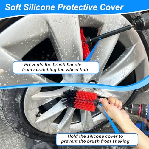 Wheel Brush Kit, Soft Drill Wheel Cleaner Brush, No Scratches Highly Dense Car Cleaning Brush Set for Wheels, Rims, Engines, Exhaust(Red/Black,2Pcs) - Image 6