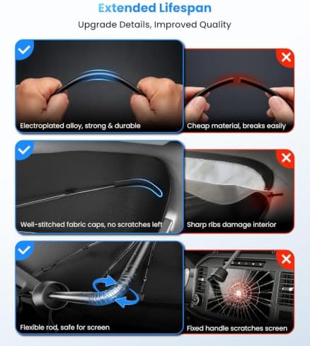 Zanch 2026 Upgraded Windshield Sun Shade Umbrella: Custom Fit for Dodge RAM 1500 2500 3500 2019-2026 Front Window Sunshade, Block UV Rays & Keep Car Cool, 1:1 Scan for RAM 1500, No Gaps & No Scratches - Image 6