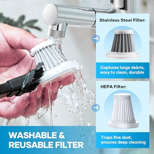 SakerPlus Mini Vacuum Cleaner, 3 in 1 Car Vacuum Cleaner High Power, 15000PA Powerful Suction, Air Duster, 7500mAh, Adjustable Small Vaccum Portable Cordless for Cars,Desktop,Home- Light Blue - Image 6