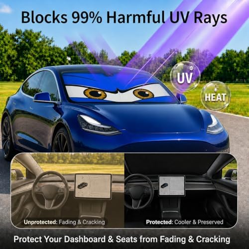 Tesla Model 3/Y Windshield Sun Shade, Monster Blue - Image 3