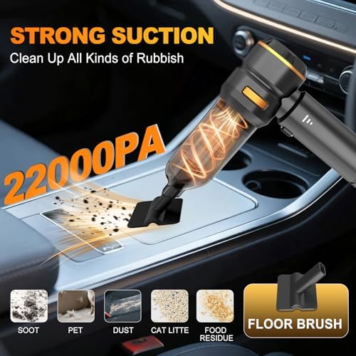 Handheld Car Vacuum Cordless, 22000PA Strong Suction Mini Vacuum Cleaner with Brushless Motor, 4-in-1 Portable Vacuum for Car Detailing, Home, Office & Travel, Black Golden - Image 2