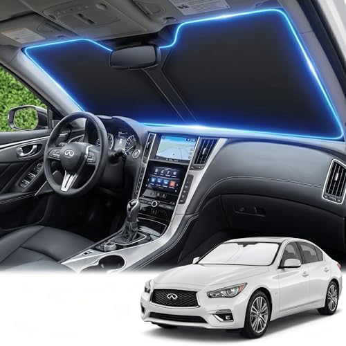 for Infiniti Q50 Windshield Sun Shade 2014-2024 Sunshade Front Window Shade Custom Fit Q50 Accessories Sun Visor Foldable Shade Blocks UV Rays Accessories by AuyNeas