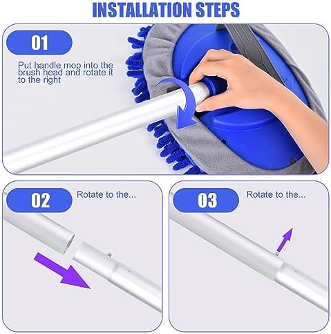 62" Car Wash Brush with Long Handle Chenille Scratch-Free Head Aluminum Pole - Image 5