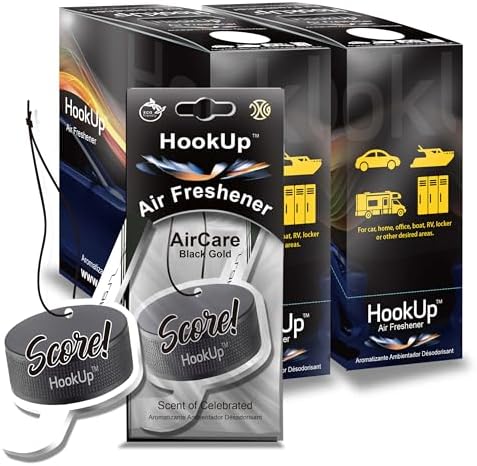 Hockey Car Air Freshener by HookUp - 50 Pack - Black Gold Scent (Extra Strong) | Unique Hockey Gift for Players, Coach, Fans | Hanging Car Accessory with Long Lasting Fresheners Smell by HookUpAirCare