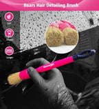 YeewayVeh 6PCS Car Detailing Brush Set, Boars Hair & Ultra Soft, Pink - Image 2