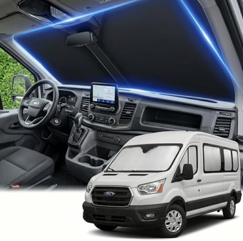 for Ford Transit 2015-2024 2025 2026 Windshield Sun Shade - Custom Fit Front Window Shade Transit Accessories Wagon XL,Wagon XLT Cargo Vehicle,Connect Van XL Foldable Sunshade Blocks UV Rays by AuyNeas