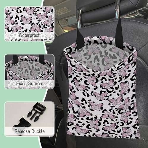 Butterfly Car Garbage Bag,Leopard Waterproof Small Car Trash Bag Hanging Back of Seat,Drawstring Hanging Car Trash Bag with Adjustable Buckle for Car Accessories - Image 5