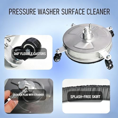 Hourleey 14" Pressure Washer Surface Cleaner, Stainless Steel Surface Cleaner with 4 Wheels for Concrete, Patio, Sidewalk, Deck, Pathway 1/4" Quick Connector, 2 Extension Wand, 4000 PSI - Image 5